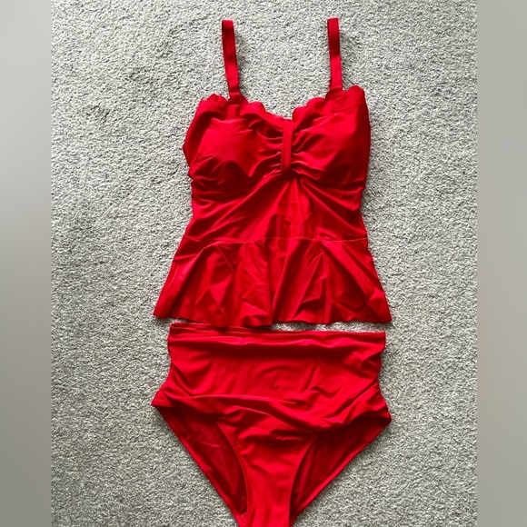 NWT Yonique Red 2 Piece Tankini Bathing Suit Size 18W - Picture 2 of 8